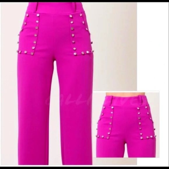 Callie Lives Pants - Elaine Coming in Hot: Pink High Waist Slacks w/ Nail Studs on Pockets M